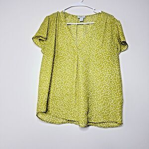 CAROLINA BELLE MONTREAL BLOUSE WOMEN'S FLORAL VNECK FLUTTER SHORT SLEEVE L